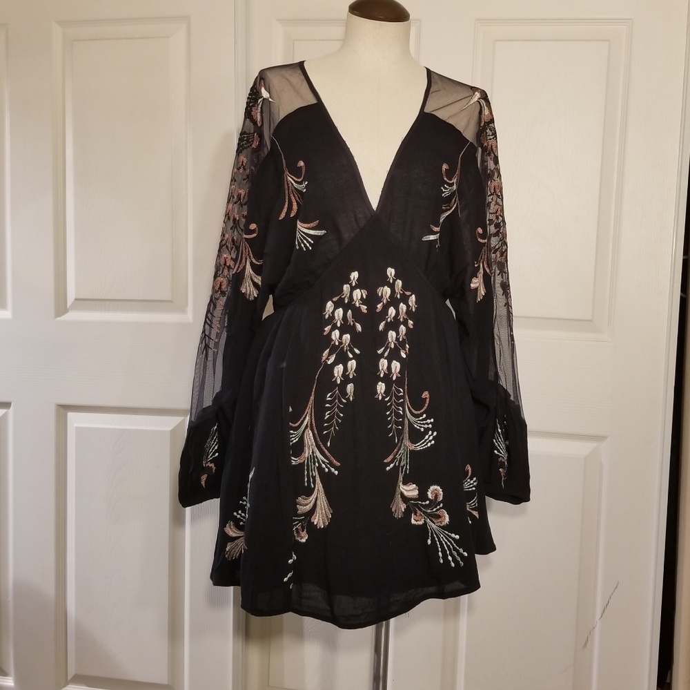 Free People Bonjour Embroidered Mini Dress